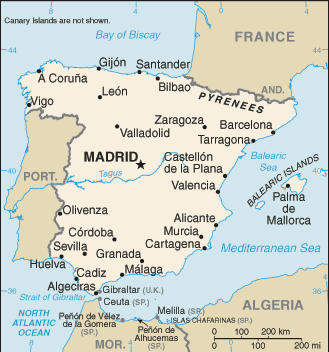 Landkaart Spanje