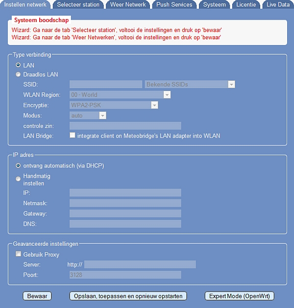 Netwerk instellingen Netwerk instellingen
